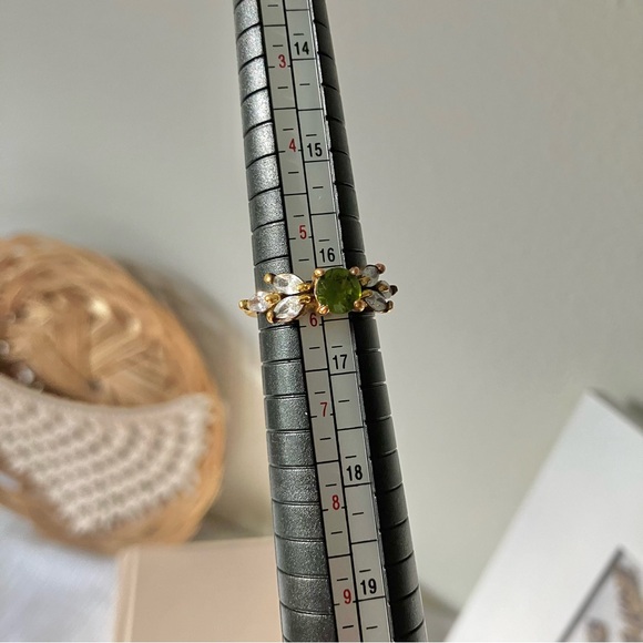 925 Green Stone Floral Gold Ring “Elfa” Peridot Emerald Olive Tourmaline Moss - Picture 13 of 16